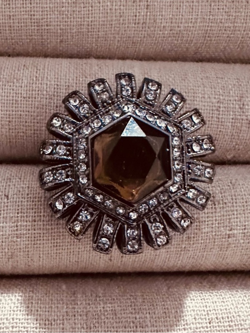 BCBG | Ring | Faux Smoky Quartz Hematite Crystal